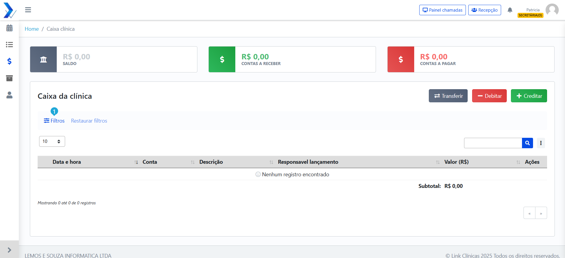 Dashboard financeiro com relatórios de receitas e despesas
